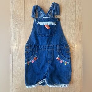 Girls 3T Self Esteem Embroidered Flower Jean Overall Shorts